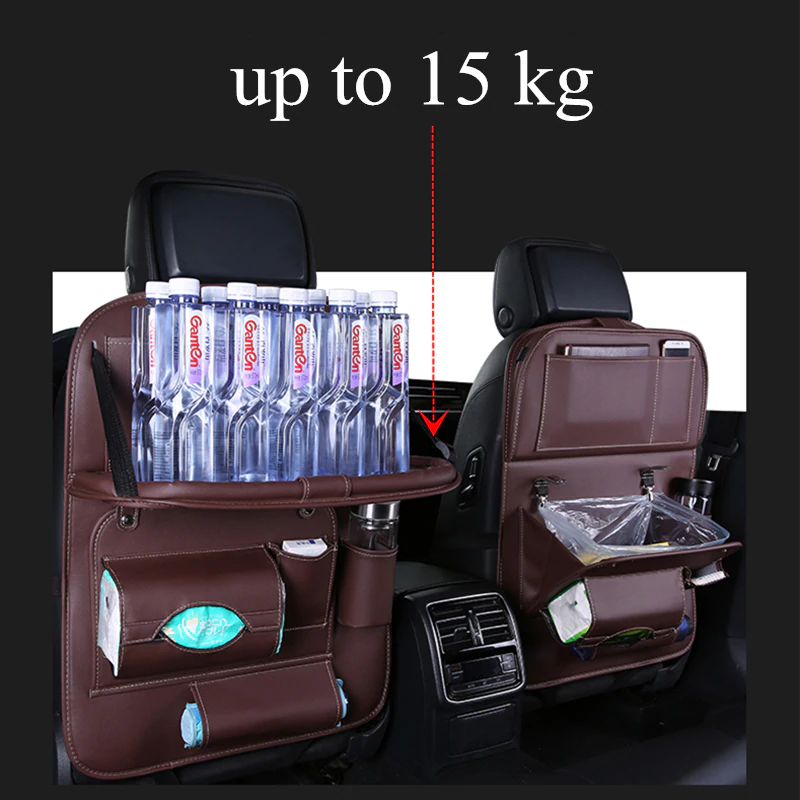 Leather Car Seat Back Organizer With Tray
